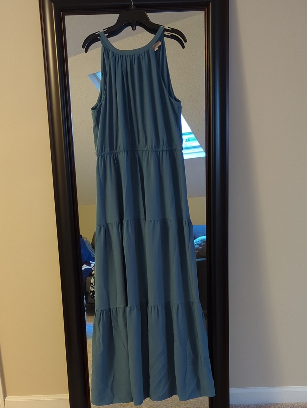 LOFT Dusty Blue Maxi Tiered Sleeveless Dress